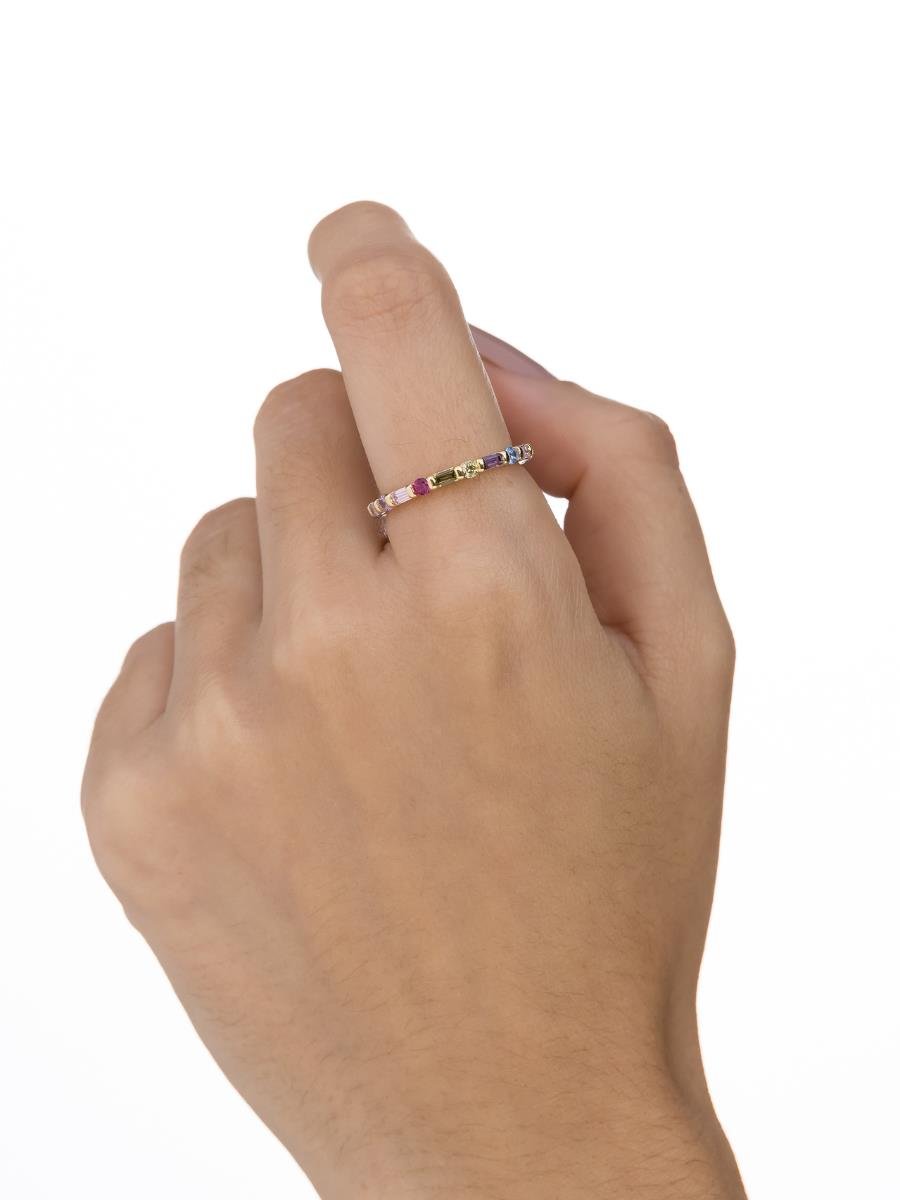 Anel Zircônias Redondas Coloridas