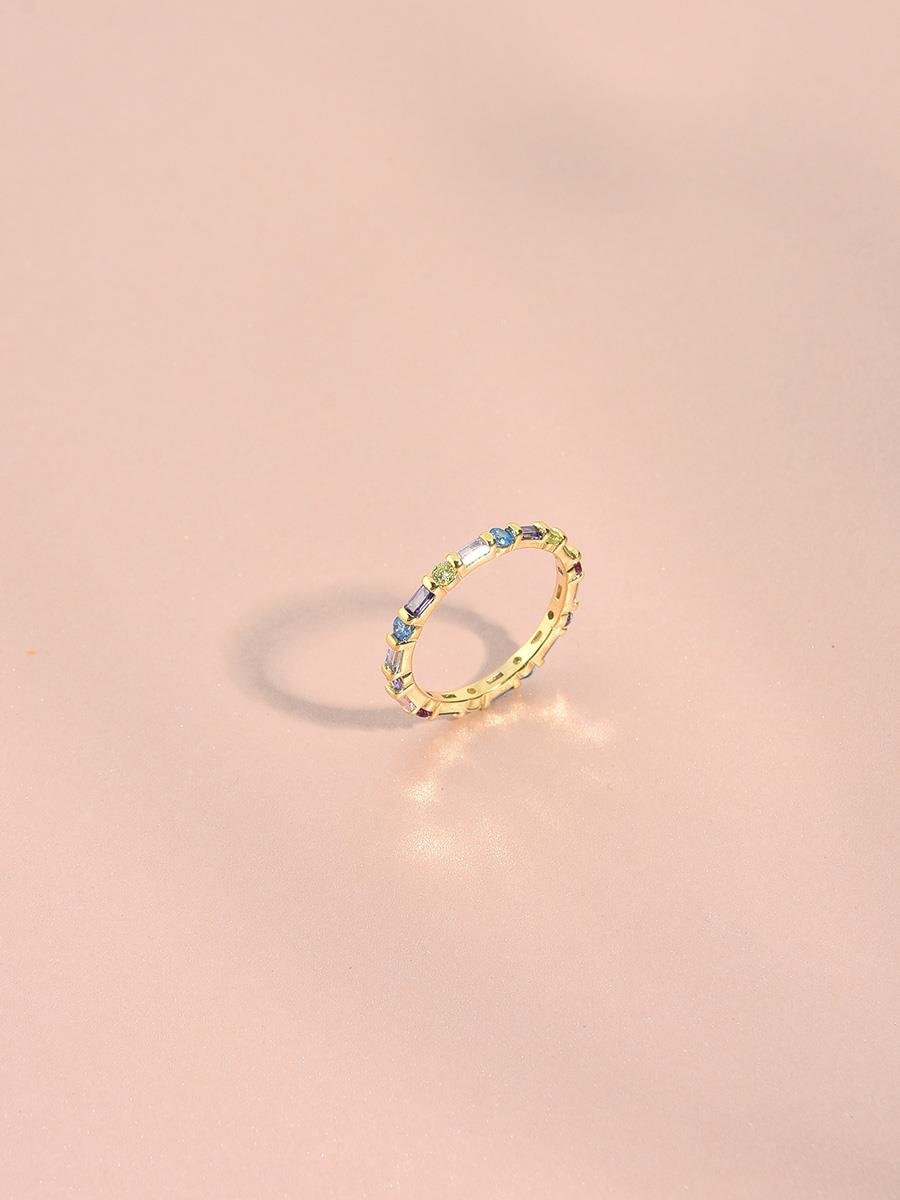 Anel Zircônias Redondas Coloridas