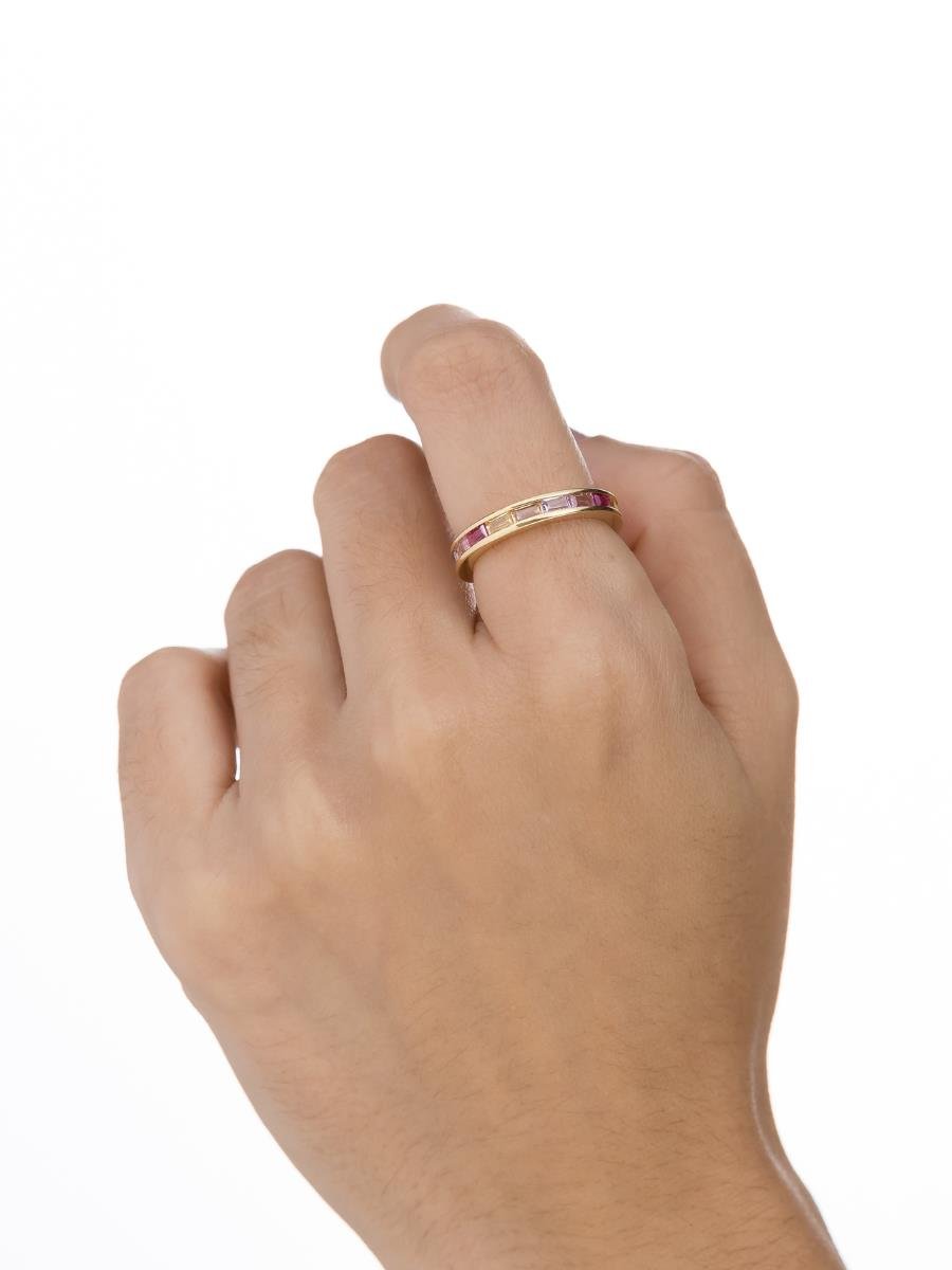 Anel Zircônias Baguetes Coloridas