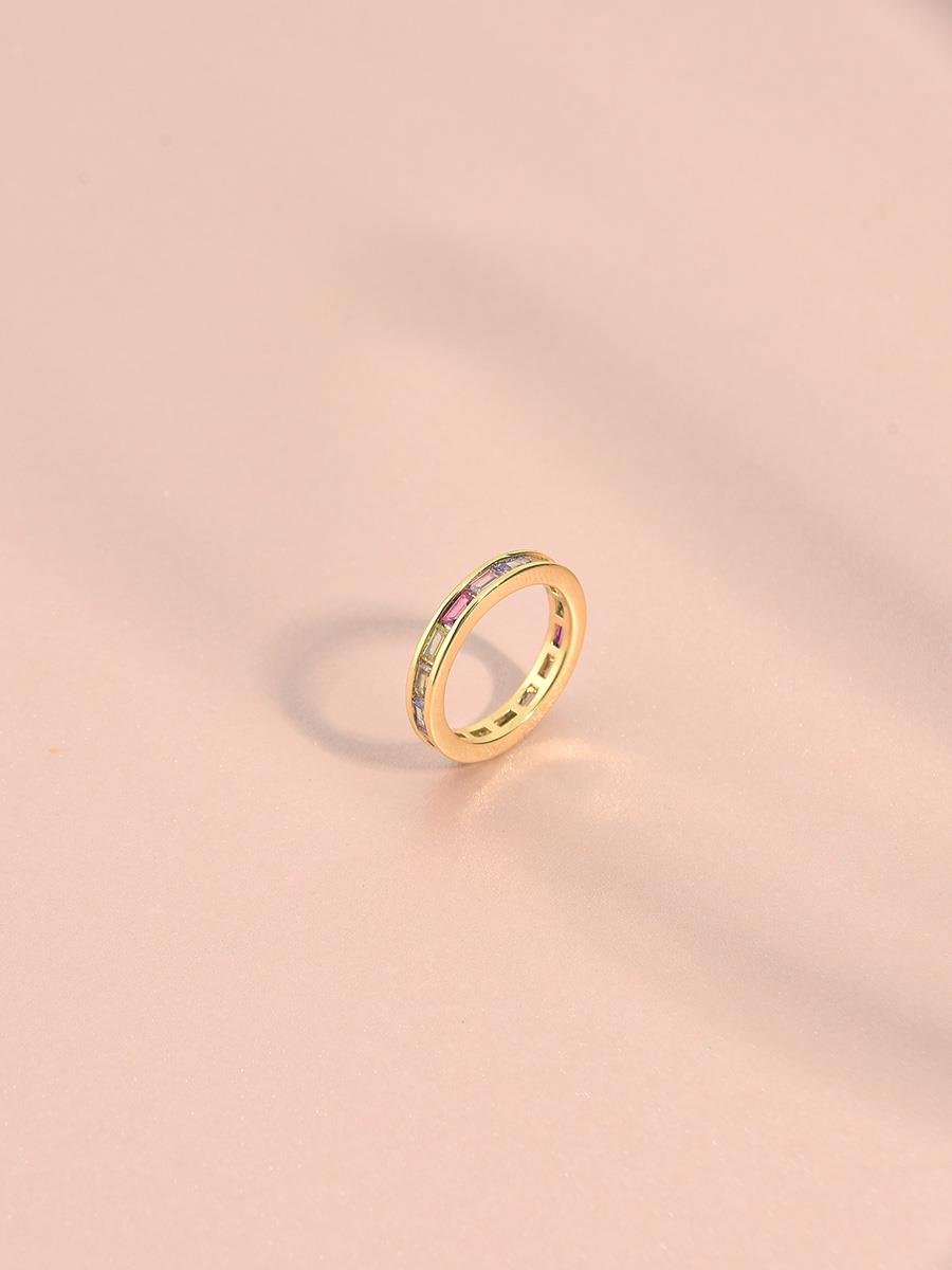 Anel Zircônias Baguetes Coloridas