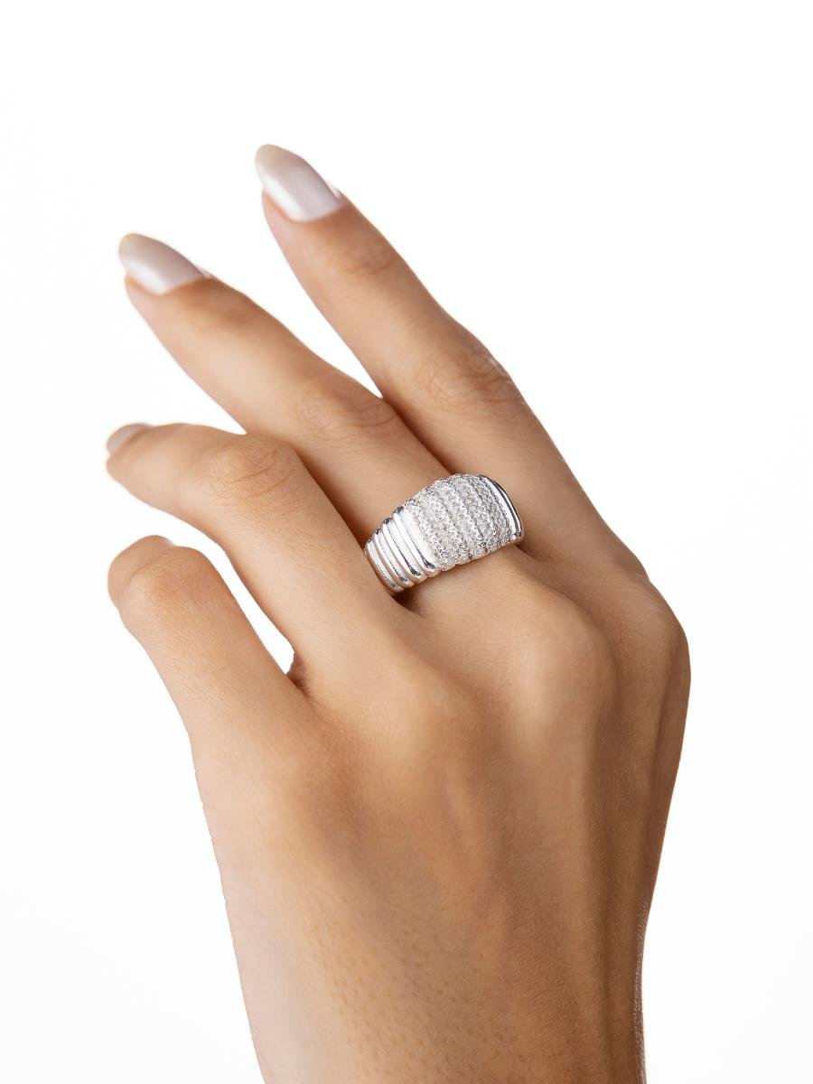 Anel Liso Detalhes Incolores | Banho de Prata