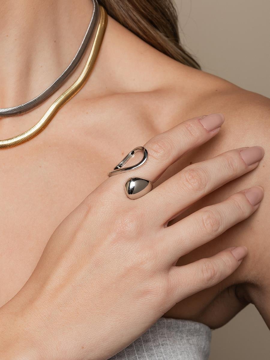 Anel Gota Liso e Vazado l Banho de Ródio Branco