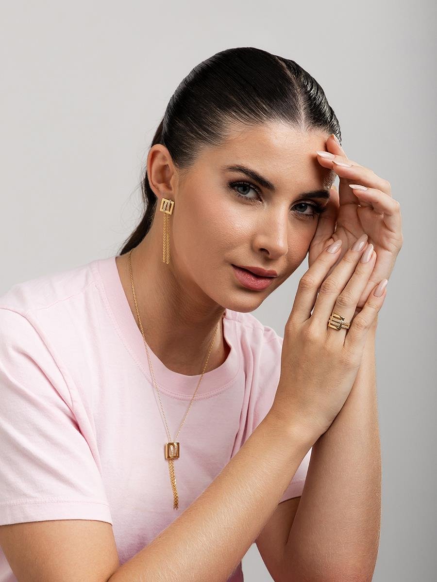 Anel Quadrado Cravejado Incolor