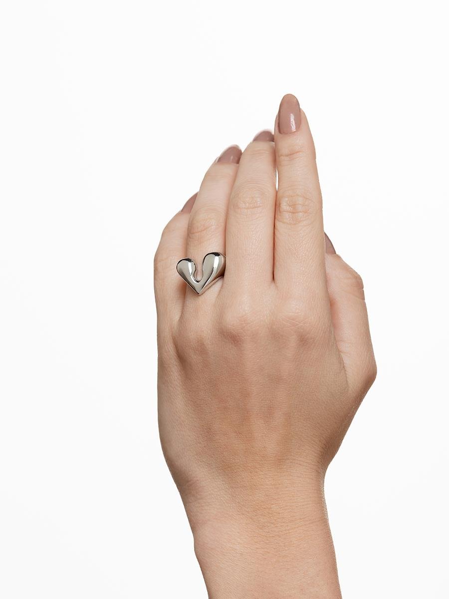 Anel Coração Liso | Banhado no Ródio Branco