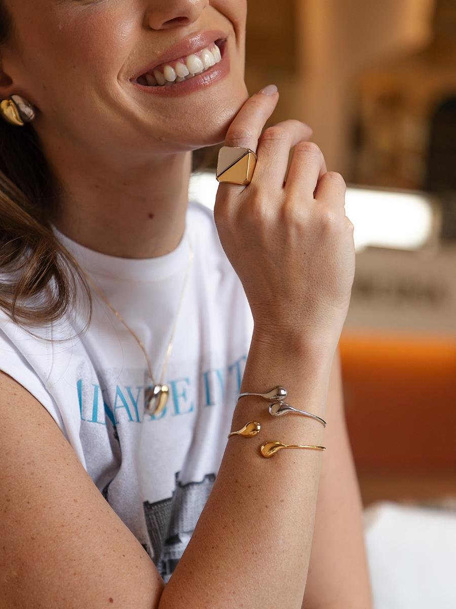 Anel Quadrado Duplo Liso | Banhado a Ouro e Ródio Branco