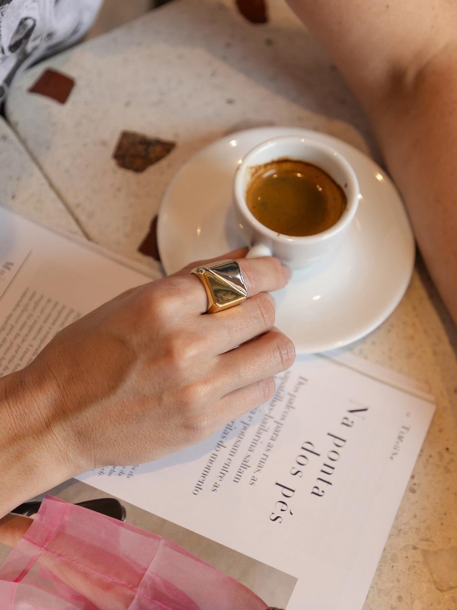 Anel Quadrado Duplo Liso | Banhado a Ouro e Ródio Branco