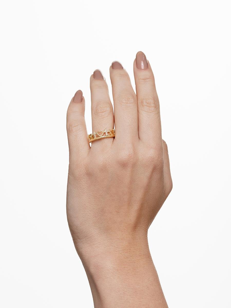 Anel de Coração com Cruz Cravejado | Banhado a Ouro