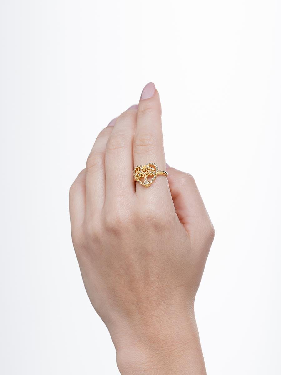 Anel Coração Árvore da Vida Cravejado | Banhado a Ouro