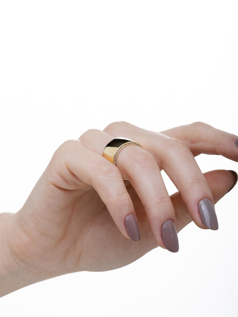 Anel Largo Liso e Cravejado | Banhado a Ouro