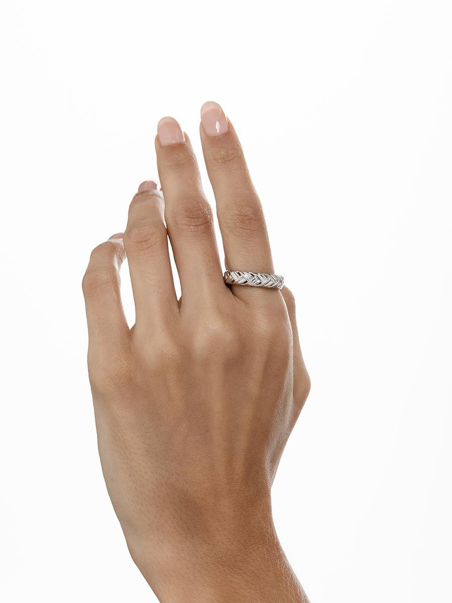 Anel Trançado Liso | Banhado no Ródio Branco