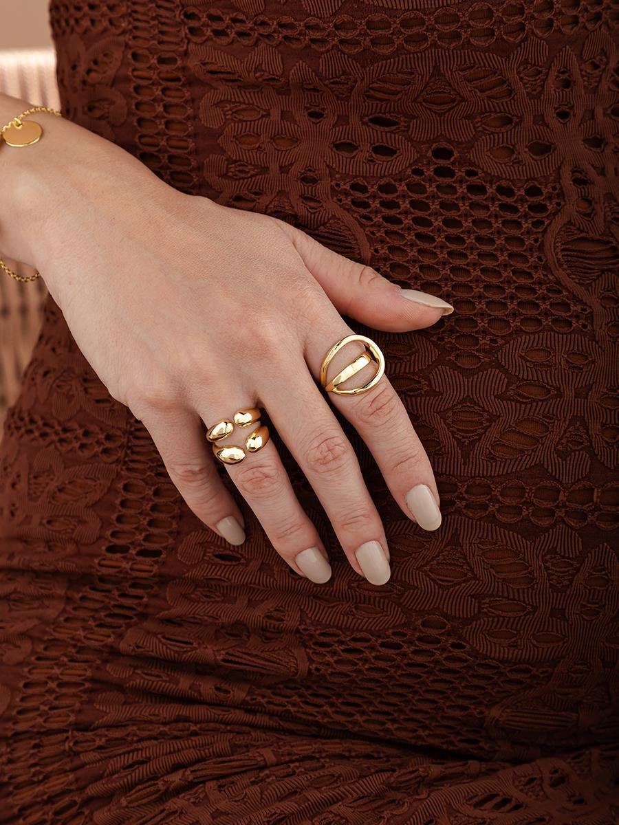 Anel Duplo Ajustável Liso | Banhado a Ouro