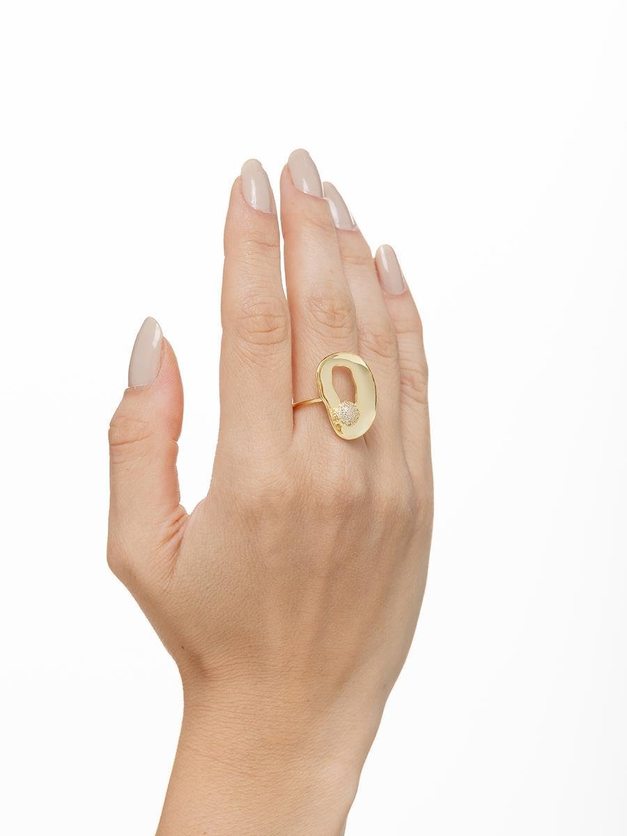 Anel Orgânico com Zircônia Cravejado | Banhado a Ouro