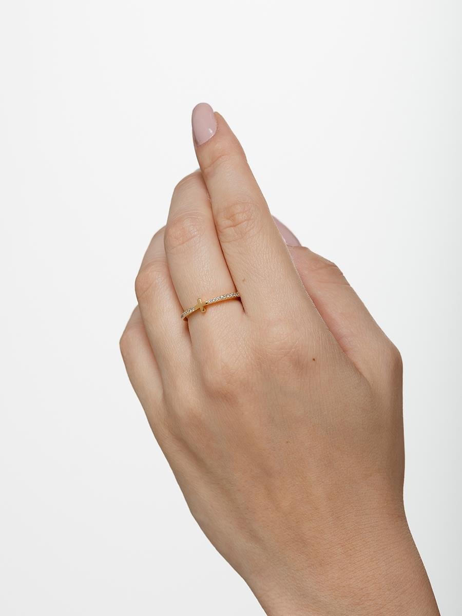 Anel Cruz Cravejado | Banhado a Ouro