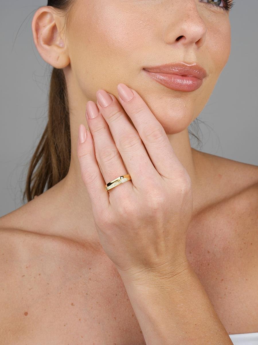 Anel Dois Fios Liso e Zirconia | Banhado a Ouro