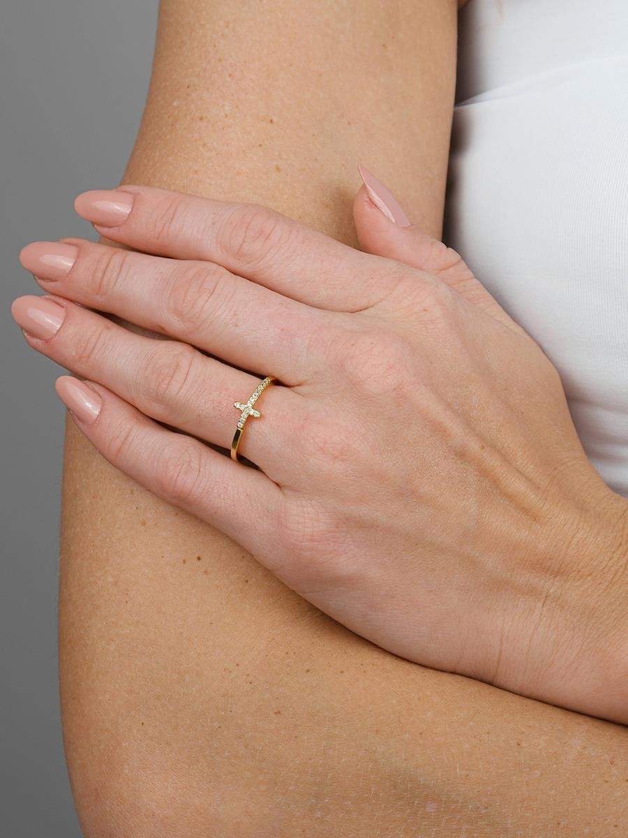 Anel Cruz Cravejada | Banhada a Ouro