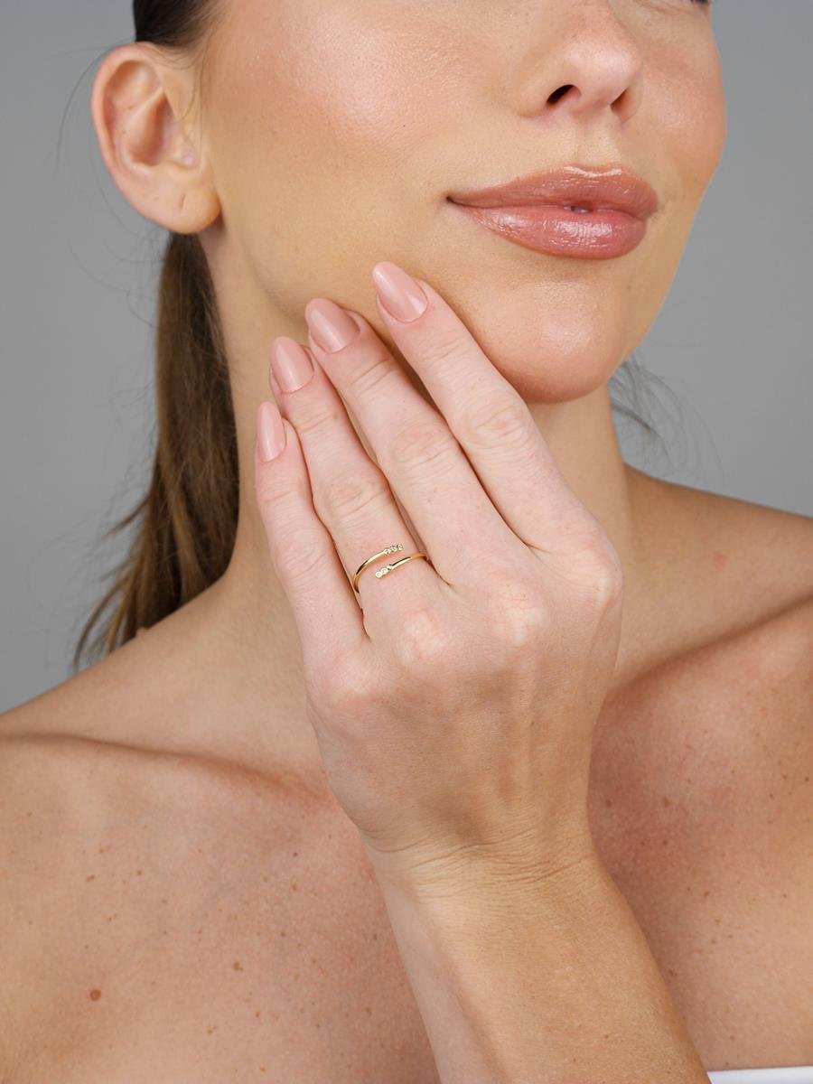 Anel Duplo Três Pontos de Luz | Banhado a Ouro