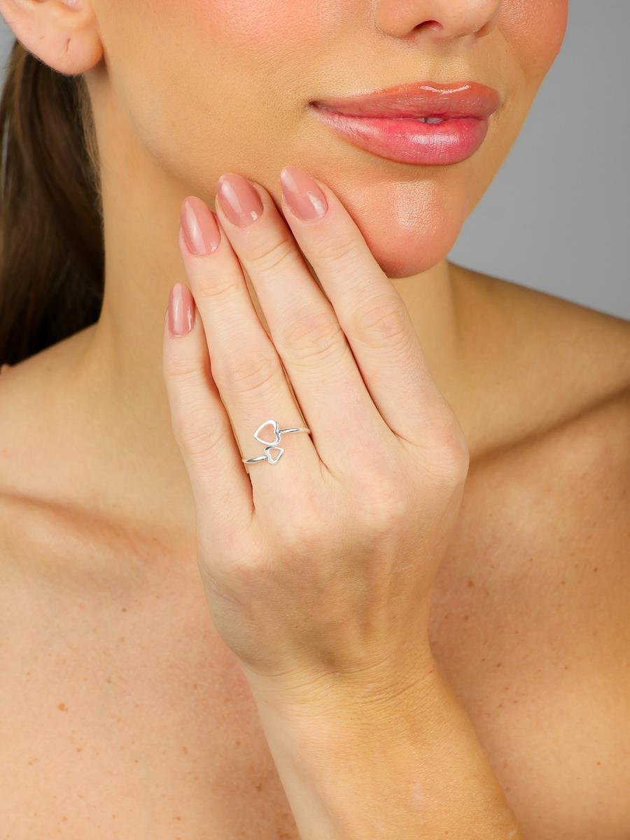 Anel Coração Aberto | Falange | Banho De Prata