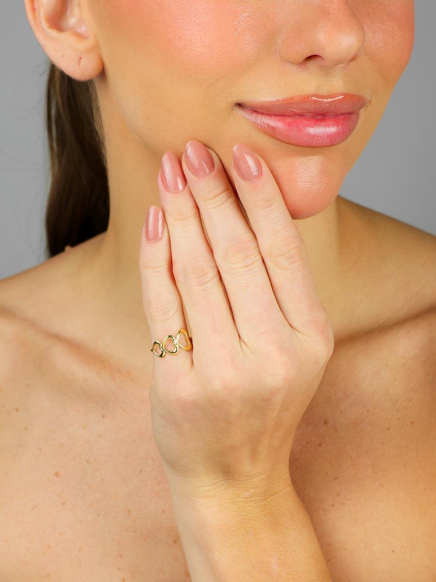 Anel Três Coração Vazado | Falange | Banhado a Ouro