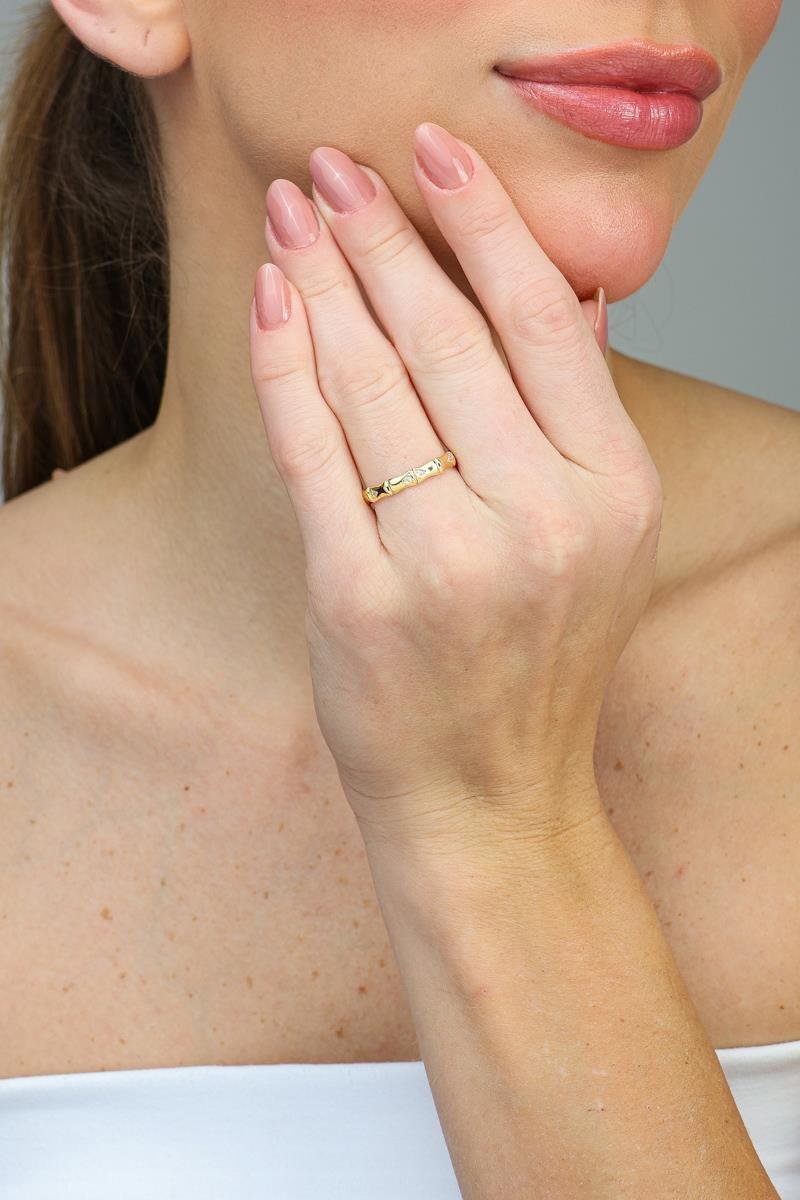 Anel Bambu Cravejado | Banhado a Ouro