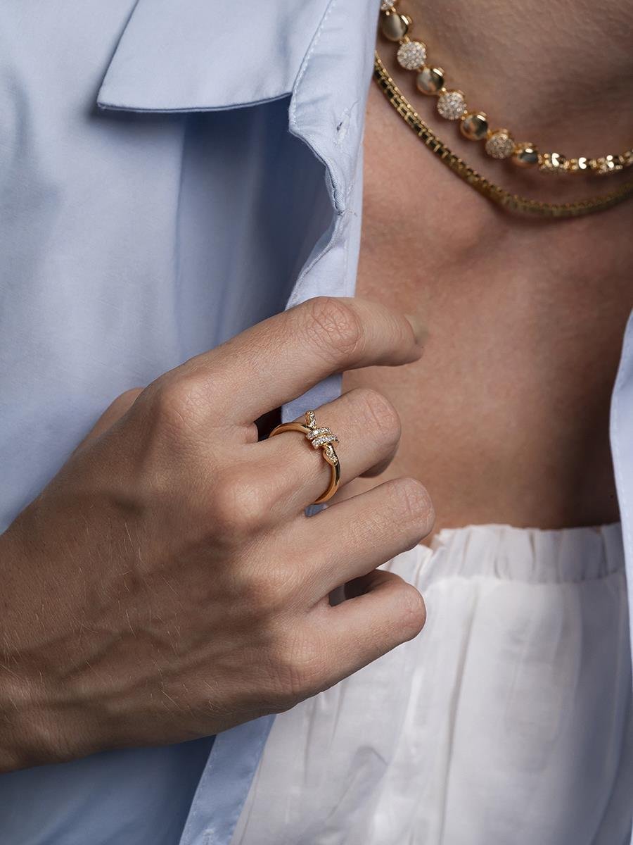 Anel Nó Cravejado | Banhado a Ouro