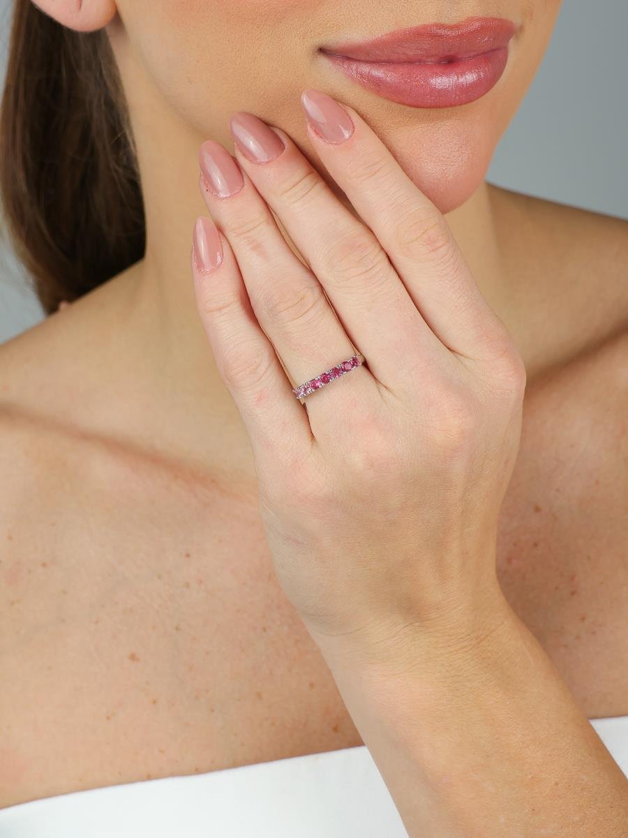 Anel Aparador Rosa | Banhado a Ródio Branco