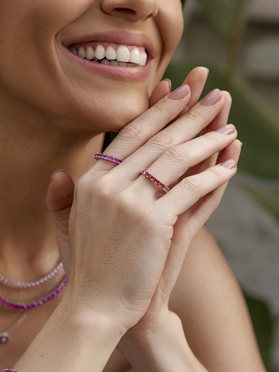 Anel Aparador Rosa | Banhado a Ródio Branco