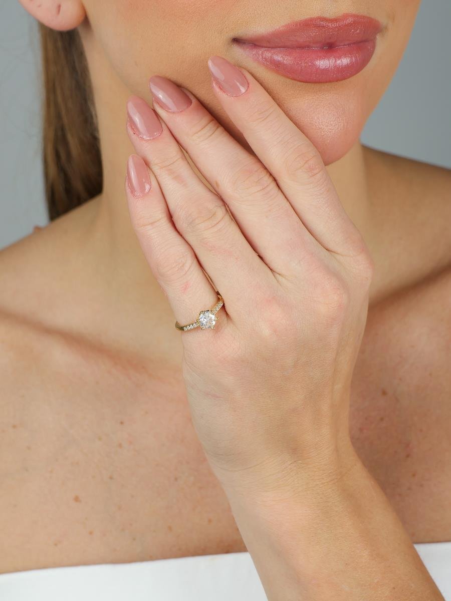 Anel Solitário Lateral Cravejada | Banhado a Ouro