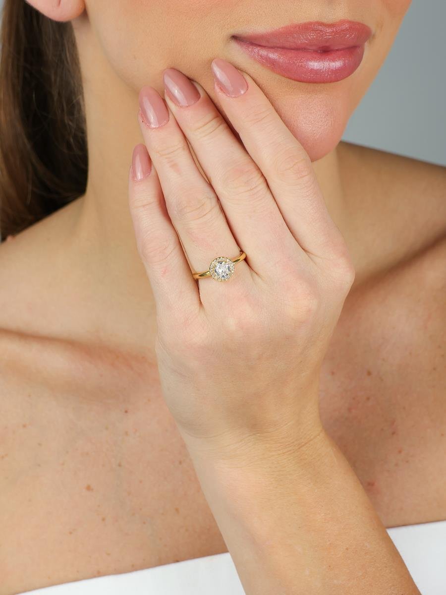 Anel Solitário Cravejado Incolor | Banhado a Ouro