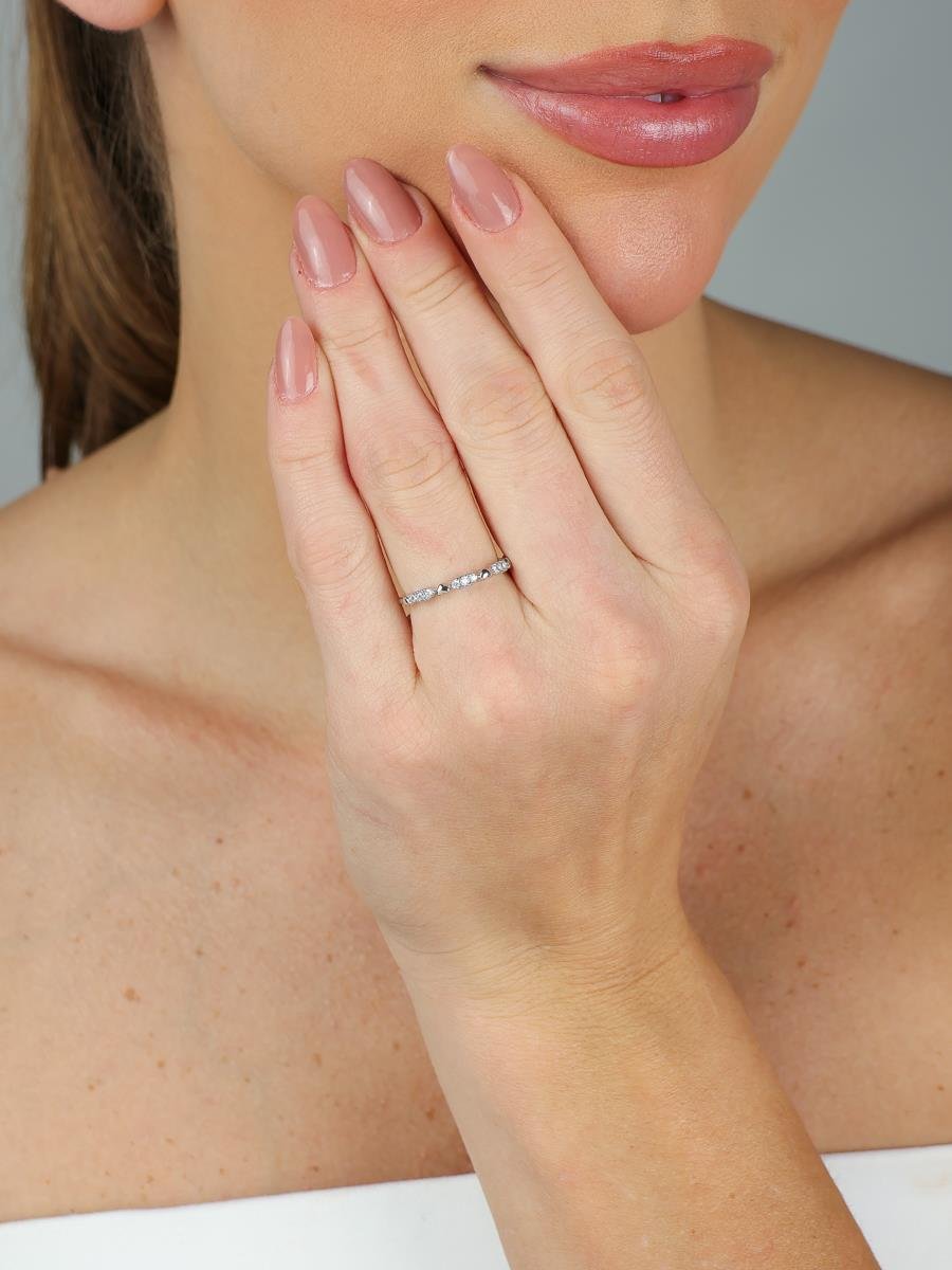 Anel Coração Cravejado | Banhado a Ródio Branco