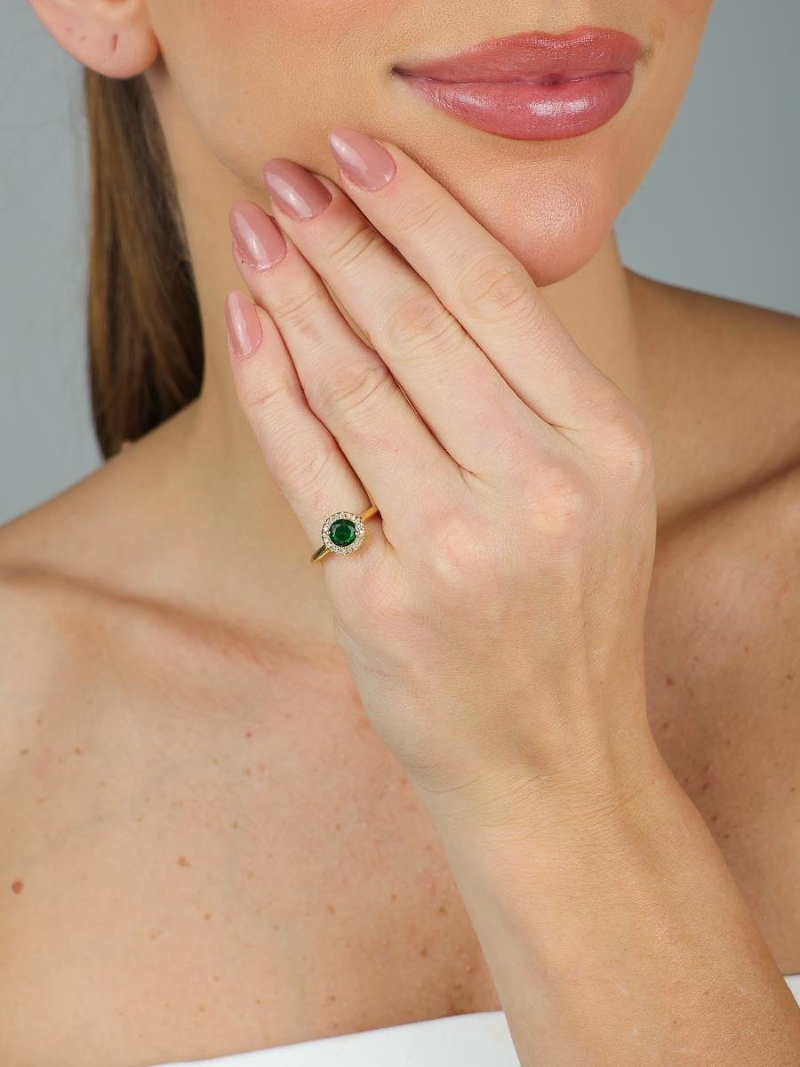 Anel Cravejado Zircônia Verde | Banhado a Ouro