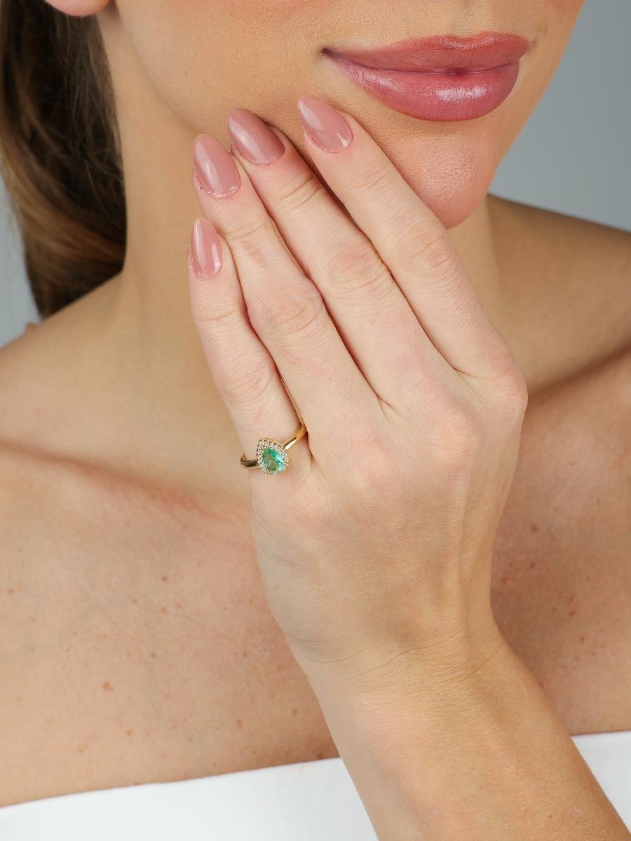 Anel Cravejado Gota Turmalina | Banhado a Ouro