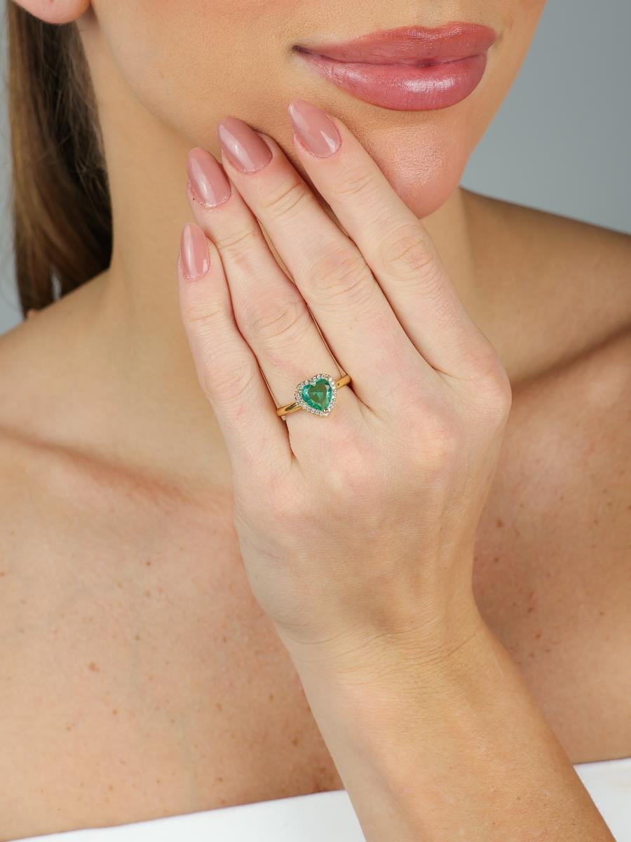 Anel Coração Turmalina | Banhado a Ouro