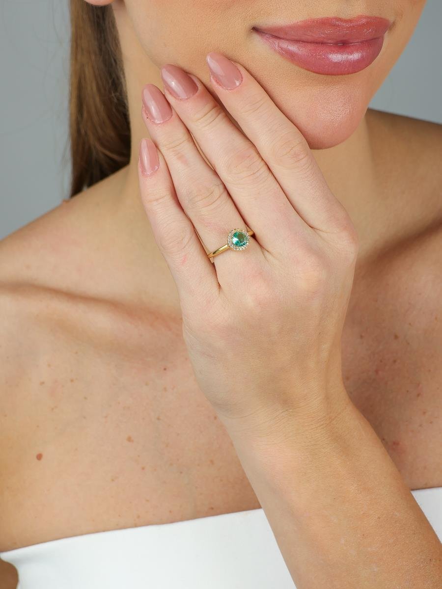 Anel Zircônia Redonda Turmalina | Banhado a Ouro