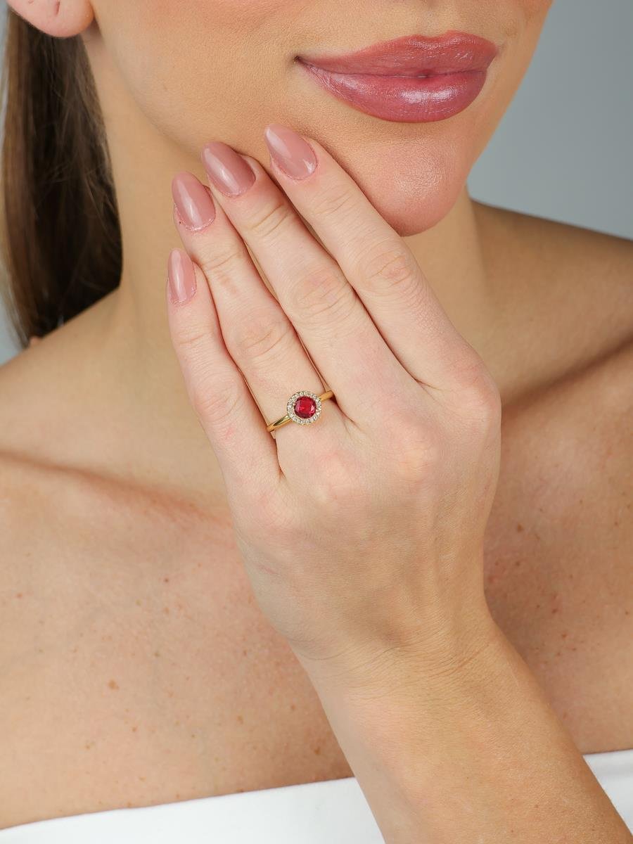 Anel Cravejado Zircônia Rubi | Banhado a Ouro