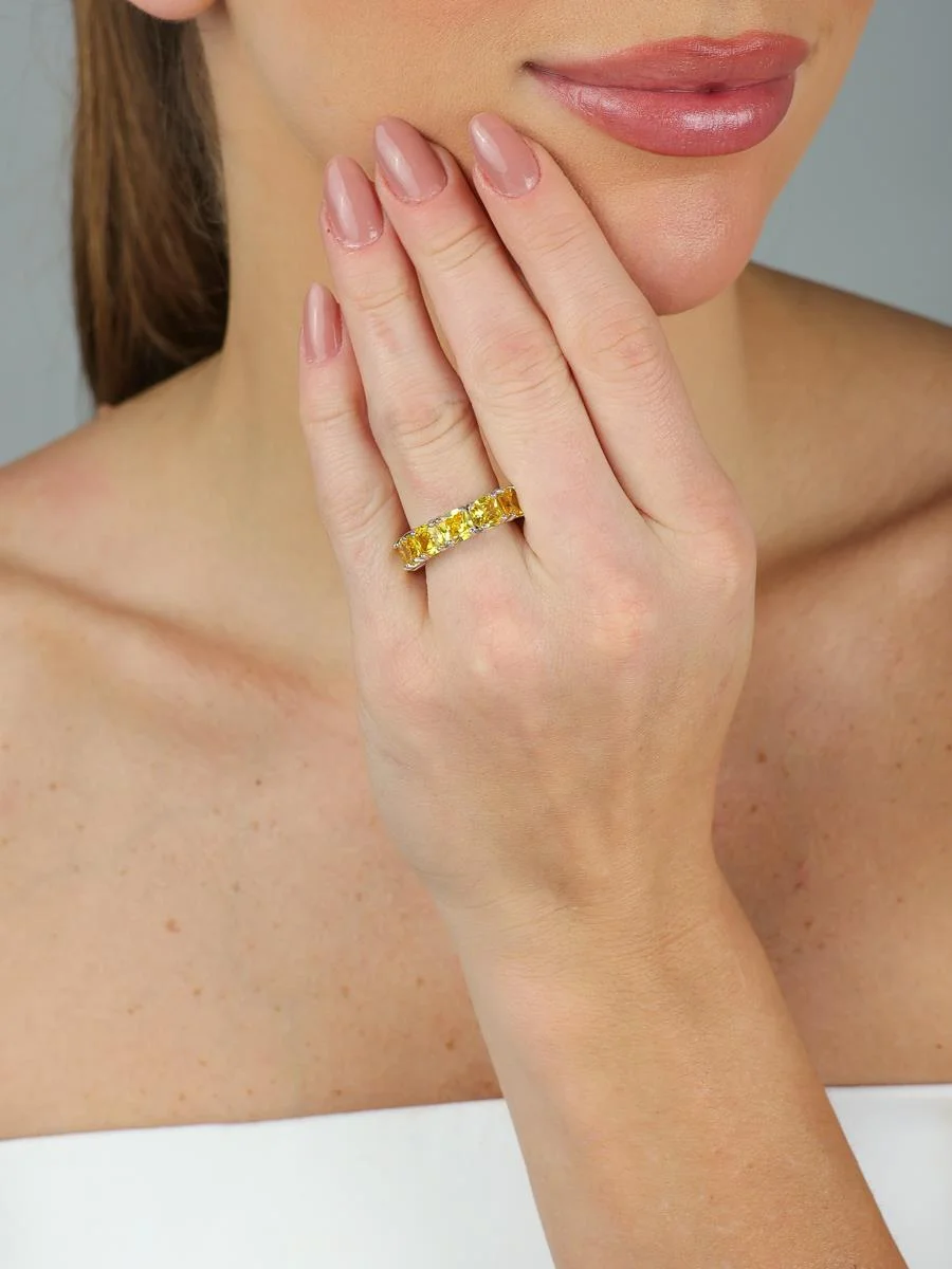 Anel Riviera Amarelo | Banhado a Ródio Branco