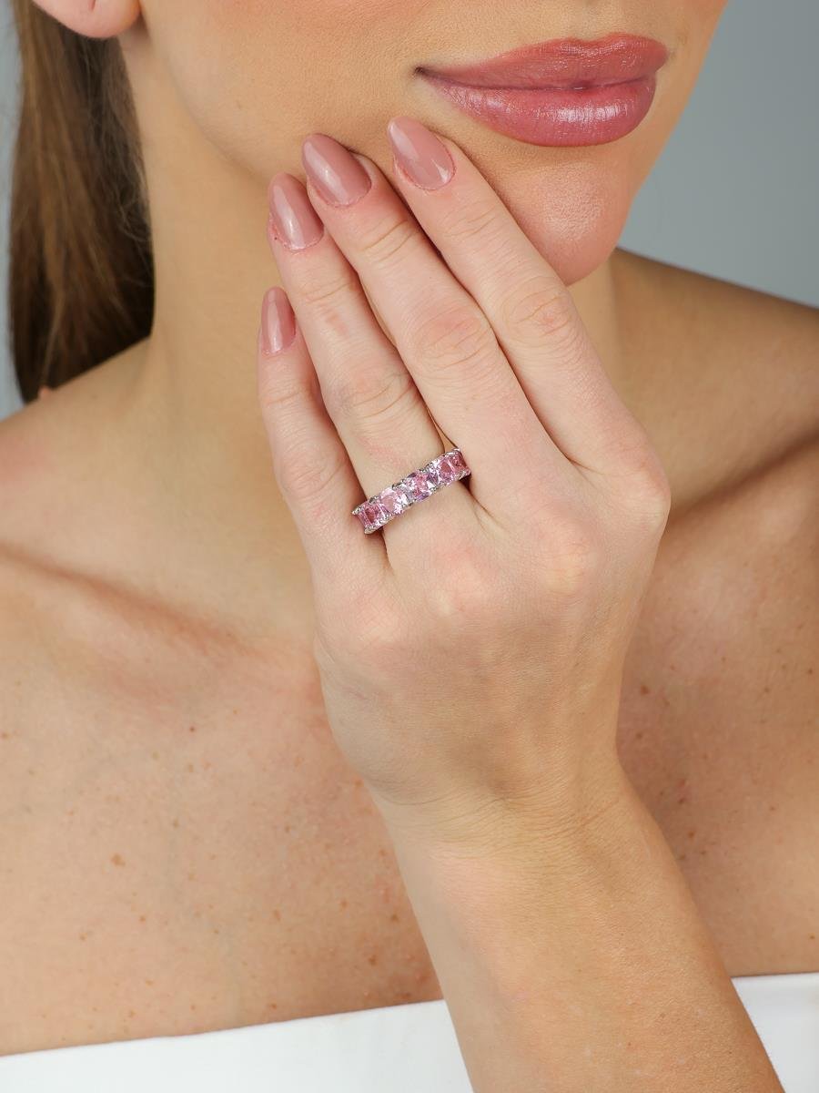 Anel Riviera Rosa | Banhado a Ródio Branco