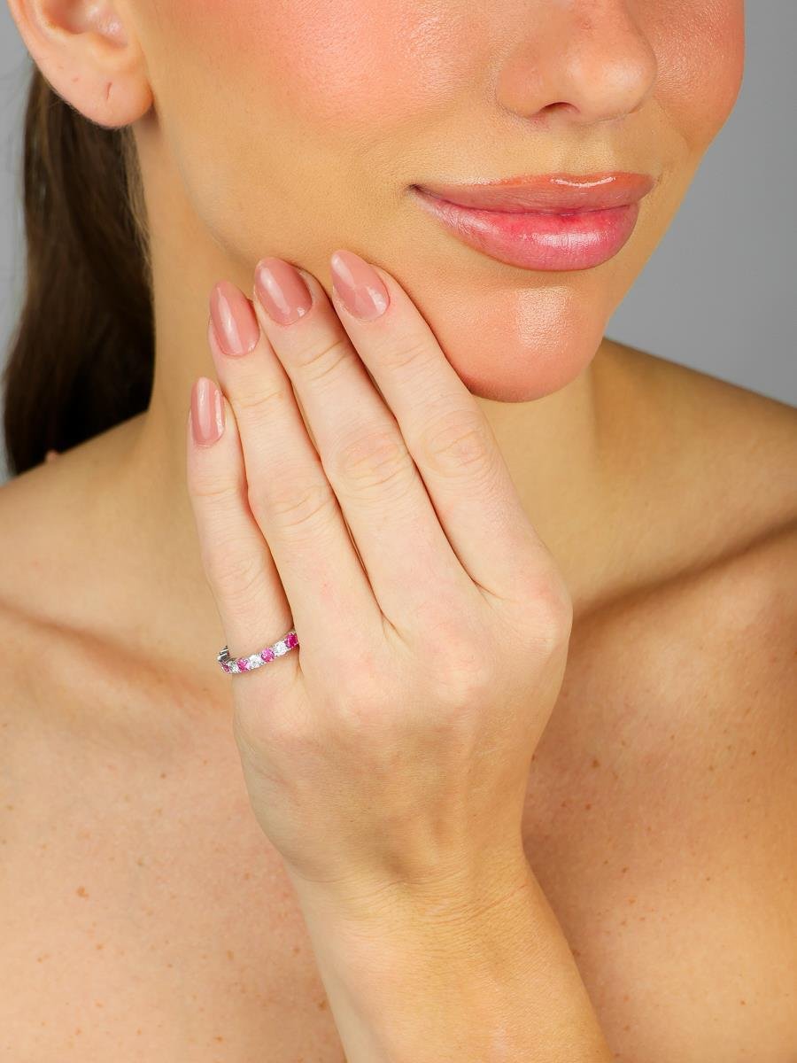 Anel Riviera Duo Rosa e Incolor | Banhado a Ródio Branco