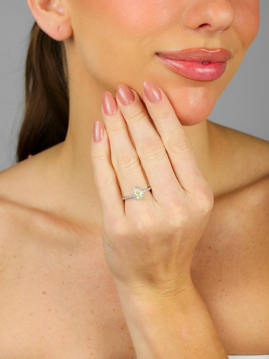 Anel Gota Cravejado Amarelo | Banhado aRódio Branco