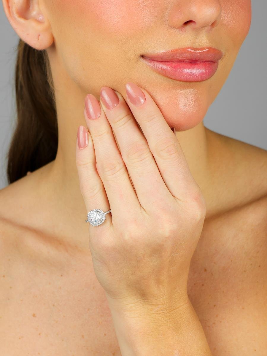 Anel Solitário Incolor Cravejado | Banhado a Ródio Branco