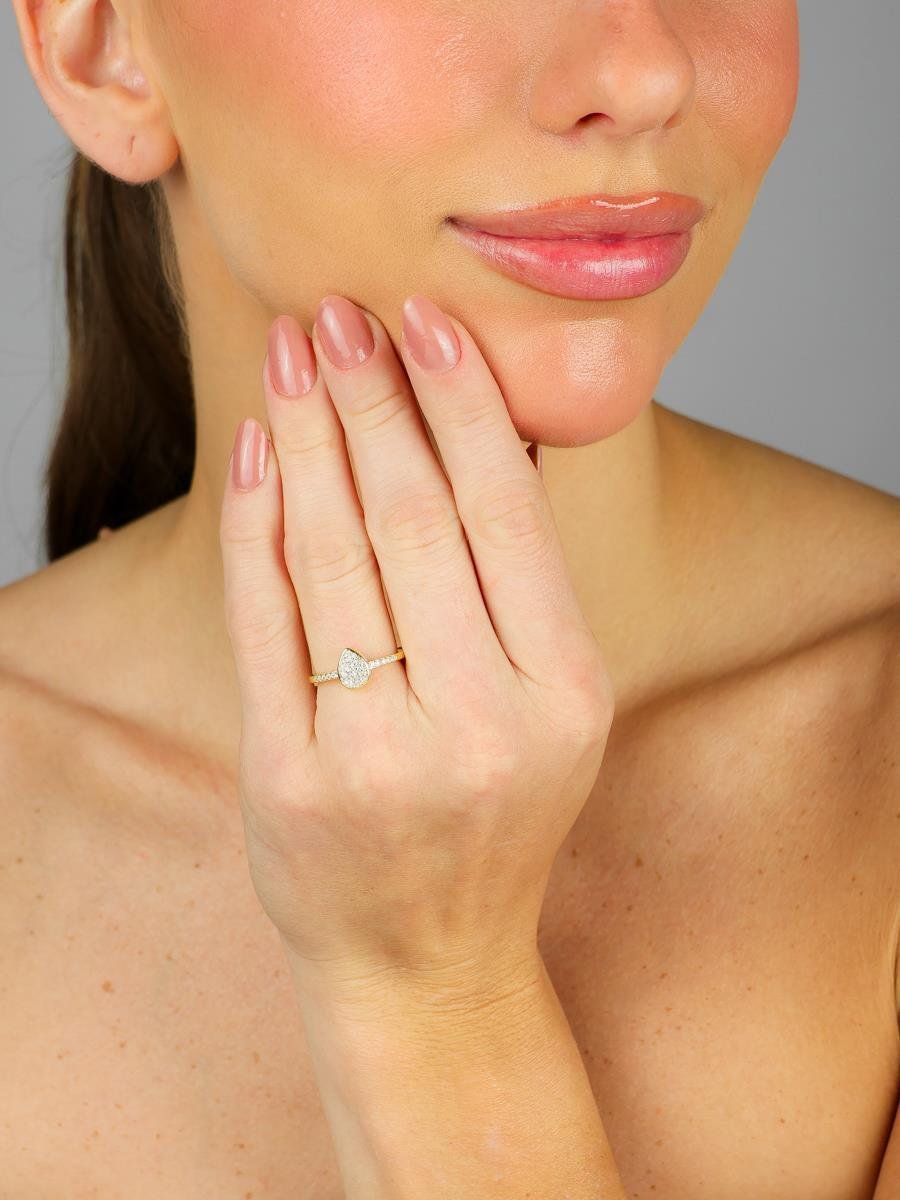 Anel Gota Chuveiro Cravejado | Banhado a Ouro