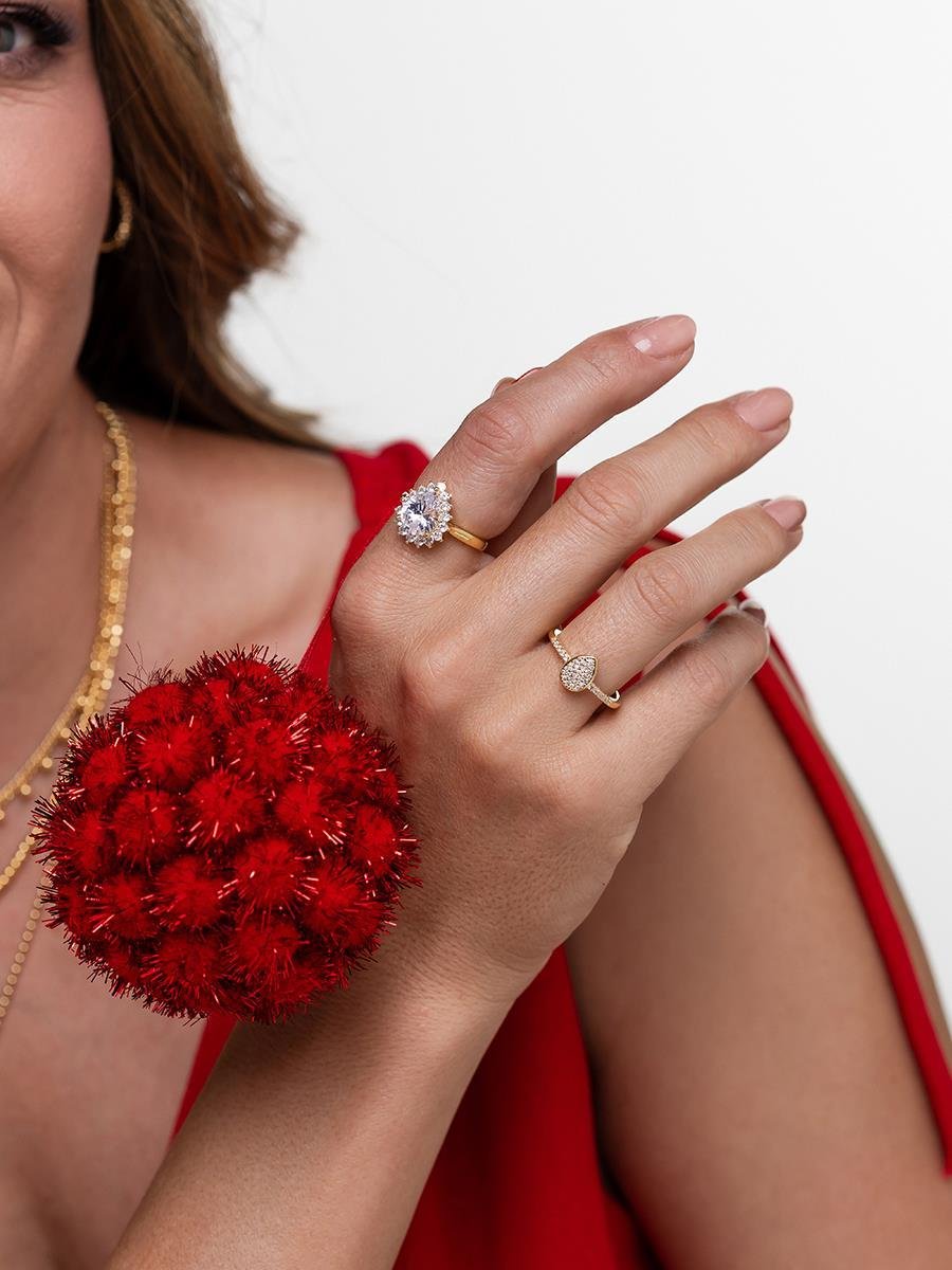 Anel Gota Chuveiro Cravejado | Banhado a Ouro