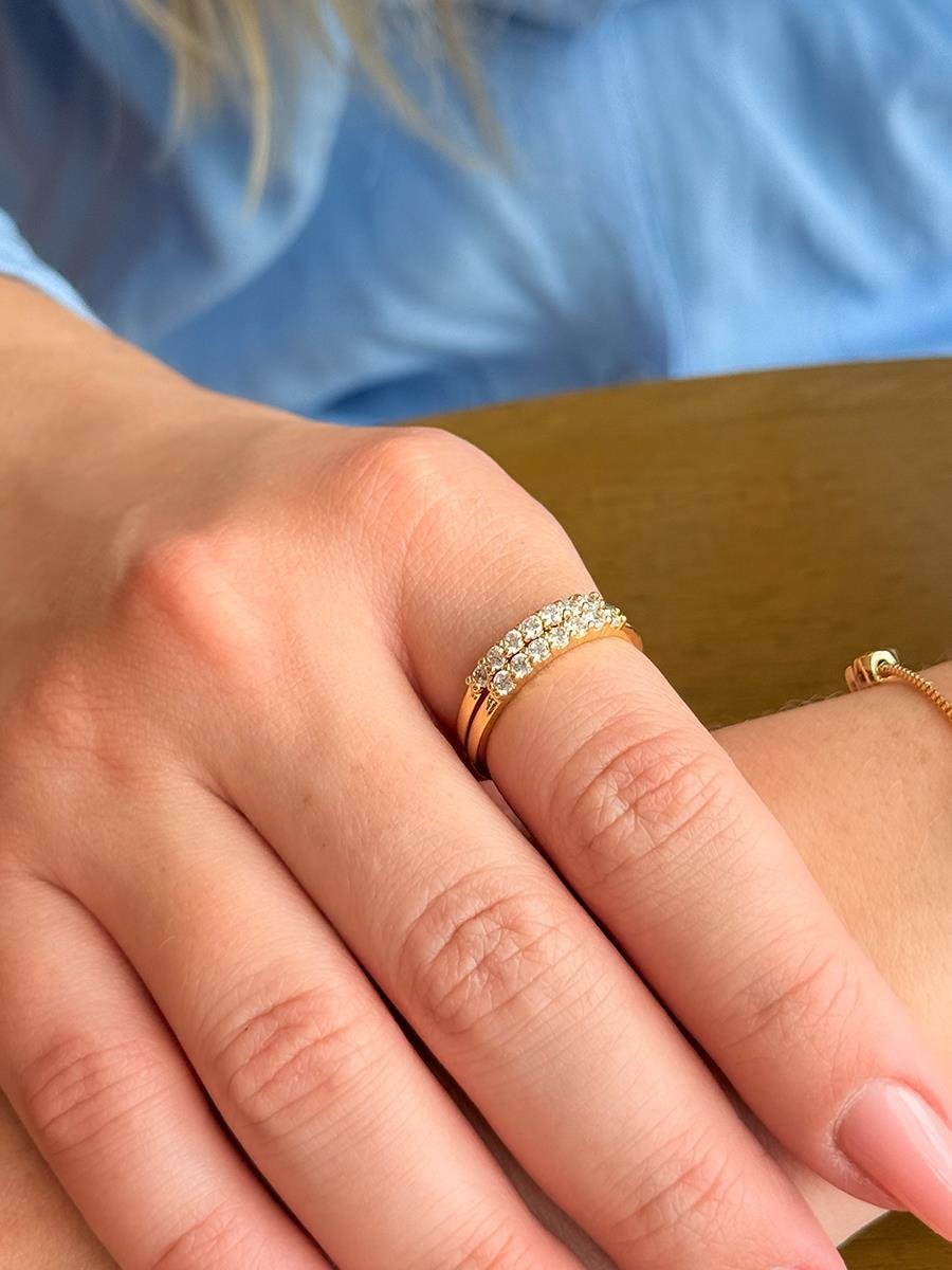 Anel Duplo Aparador | Banhado a Ouro.