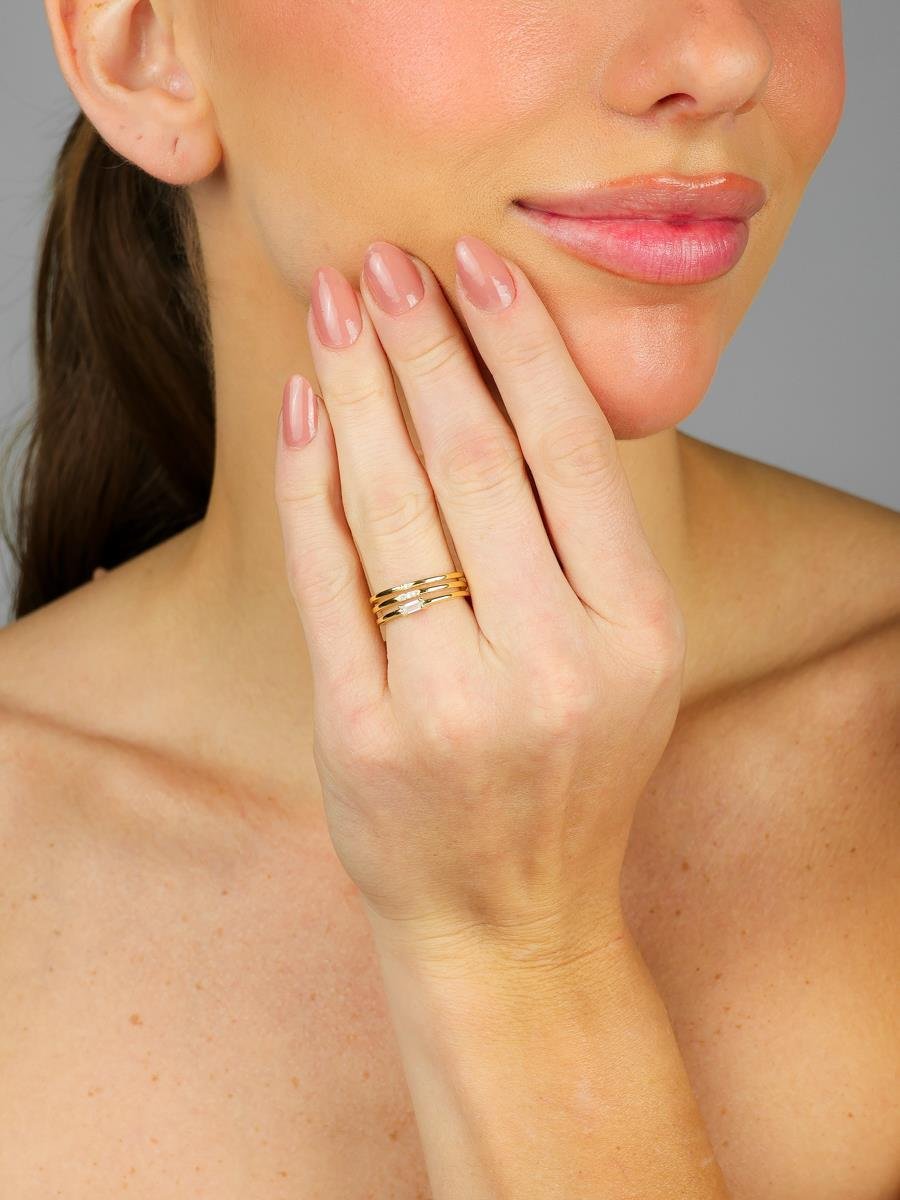 Anel Triplo Cravejado | Banhado a Ouro