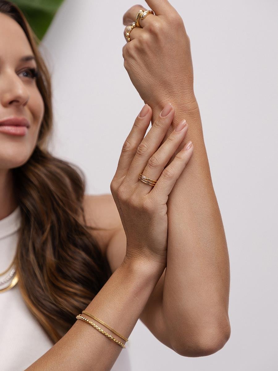 Anel Triplo Cravejado | Banhado a Ouro