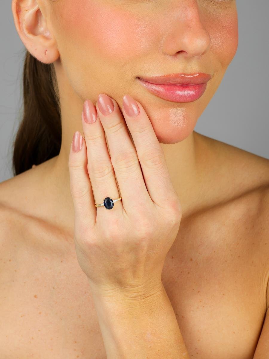 Anel Cravejado Com Zircônia Azul| Banhado a Ouro