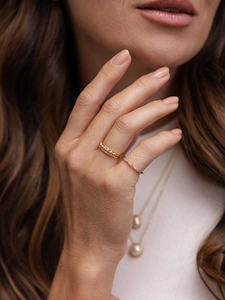 Anel Triplo Com Bolinhas | Banhado a Ouro