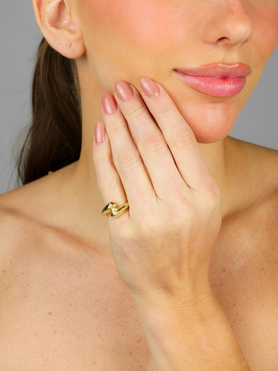 Anel Gota Dupla Cravejada | Banhada a Ouro