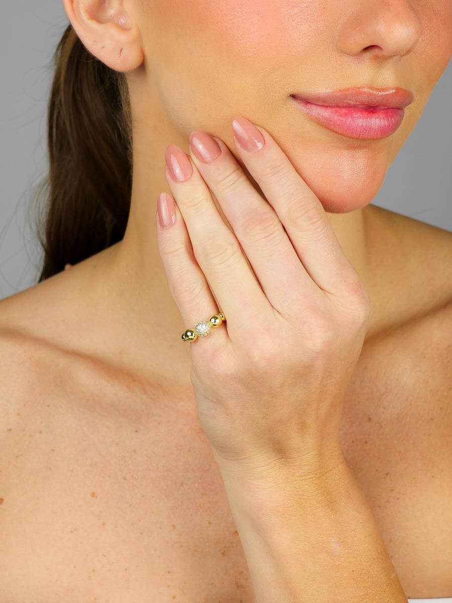 Anel Bola Lisa e Cravejada | Banhado a Ouro