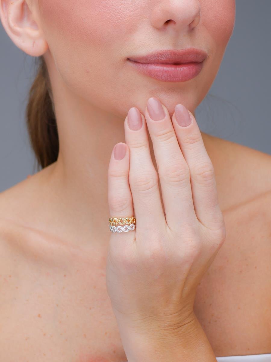 Anel Duplo Vazado Liso e Cravejado | Falange | Banhado a Ouro e Prata