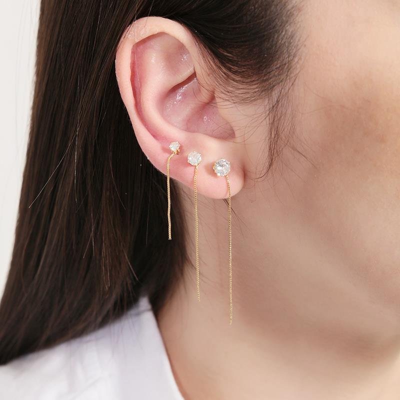 Trio de Brincos Ponto de Luz com Fio Dourado | Banhado a Ouro